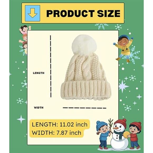 Toddler Boys Girls Winter Beanie Hat Warm Cozy Knit Pom Pom Knit Hat for Kids - Picture 3 of 4